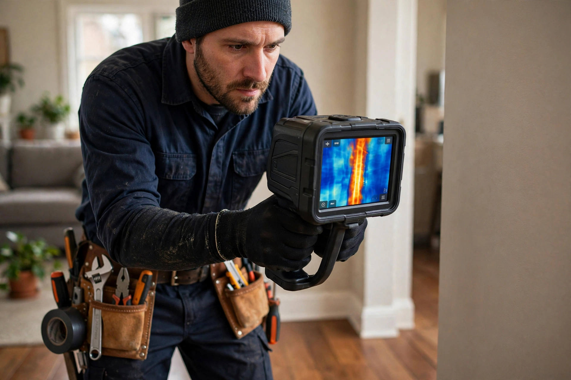Technician scanning walls for hidden water and pipe damage in South Jordan, UT